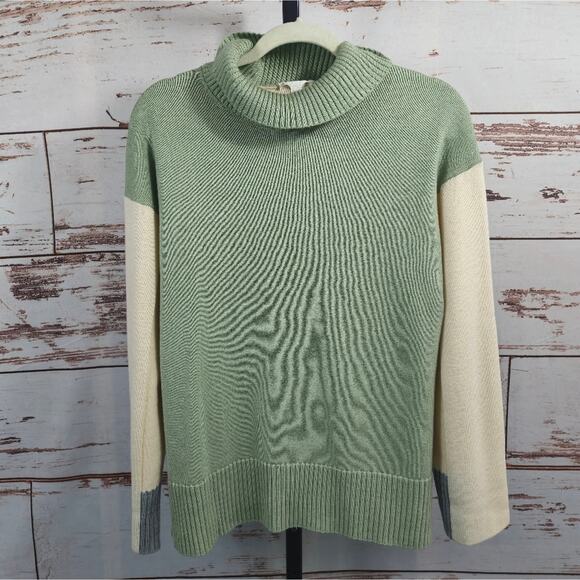 COS Oversized Tutleneck Wool Sweater Green Cream Colorblock Size XS - Picture 1 of 6